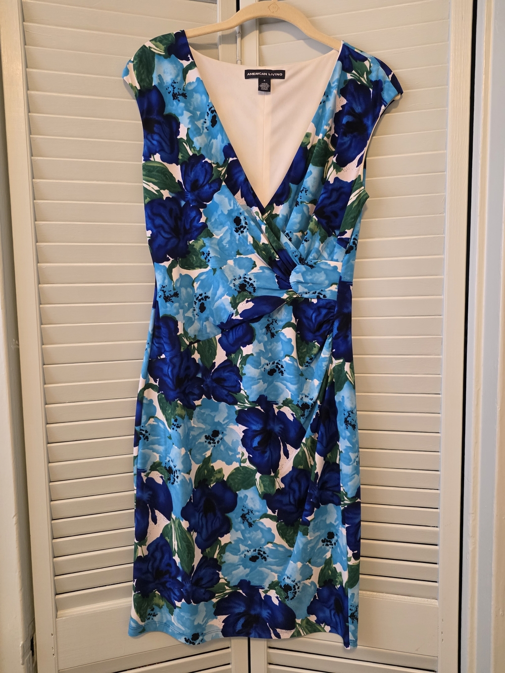 American Living Blue Floral V-Neck Wrap Dress
